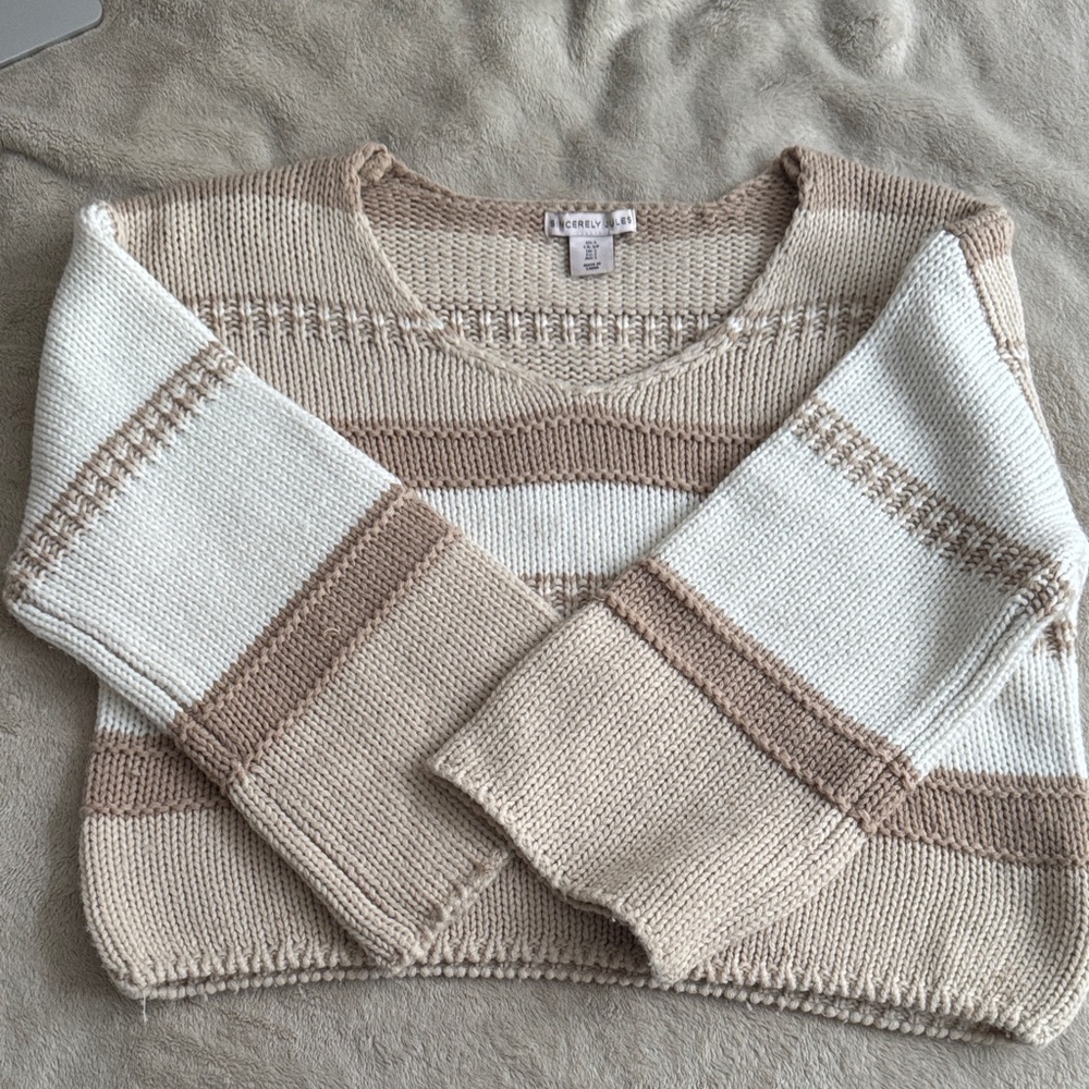 Cecico Beige and White Striped Sweater